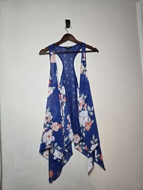Women's Torrid Blue Floral Lace Back Tank Top 0X
